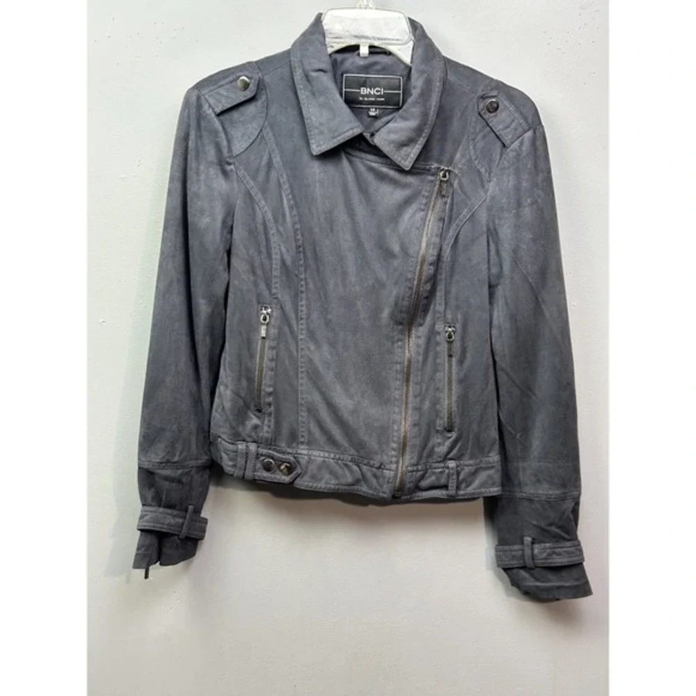 BNCI by Blanc Noir Jacket Womens XS Gray Moto‎ Biker Asymmetrical Zip Suede Look